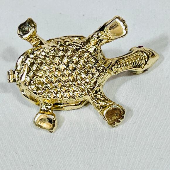 Turtle Shaped Ceramic Hinged Trinket Box Porcelain Crystals Gold Tone Multicolor - Picture 6 of 9
